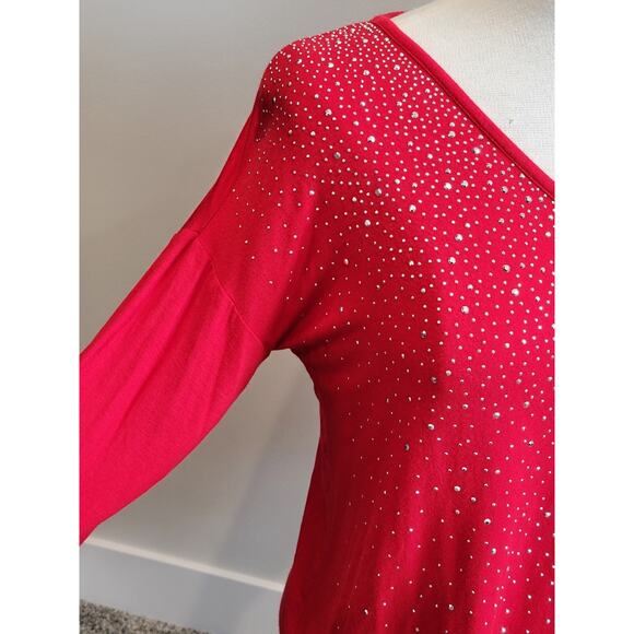 Design History Women's Red Embellished Top Small Studs Dolman Sleeve - Picture 6 of 9